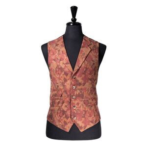 Mens Floral Vest 42R Rust Red Orange Lambswool Waistcoat Formal Wedding Party